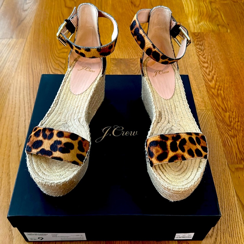 J.Crew Size 9 Platform espadrille sandals in leopard calf hair